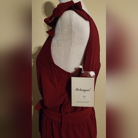 NEW Belongsci Sexy V-Neck Wide Leg Jumper Jumpsuit with Belt Women's Size S - Picture 4 of 9